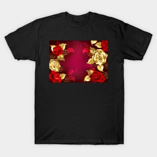 Red Background with Jewelry Roses T-Shirt